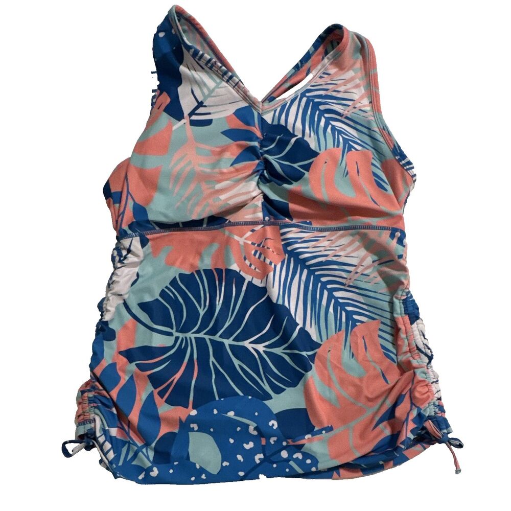NWOT UV Skinz Womens L  Swimsuit Top UPF 50+ Blue Pink Tropical Floral